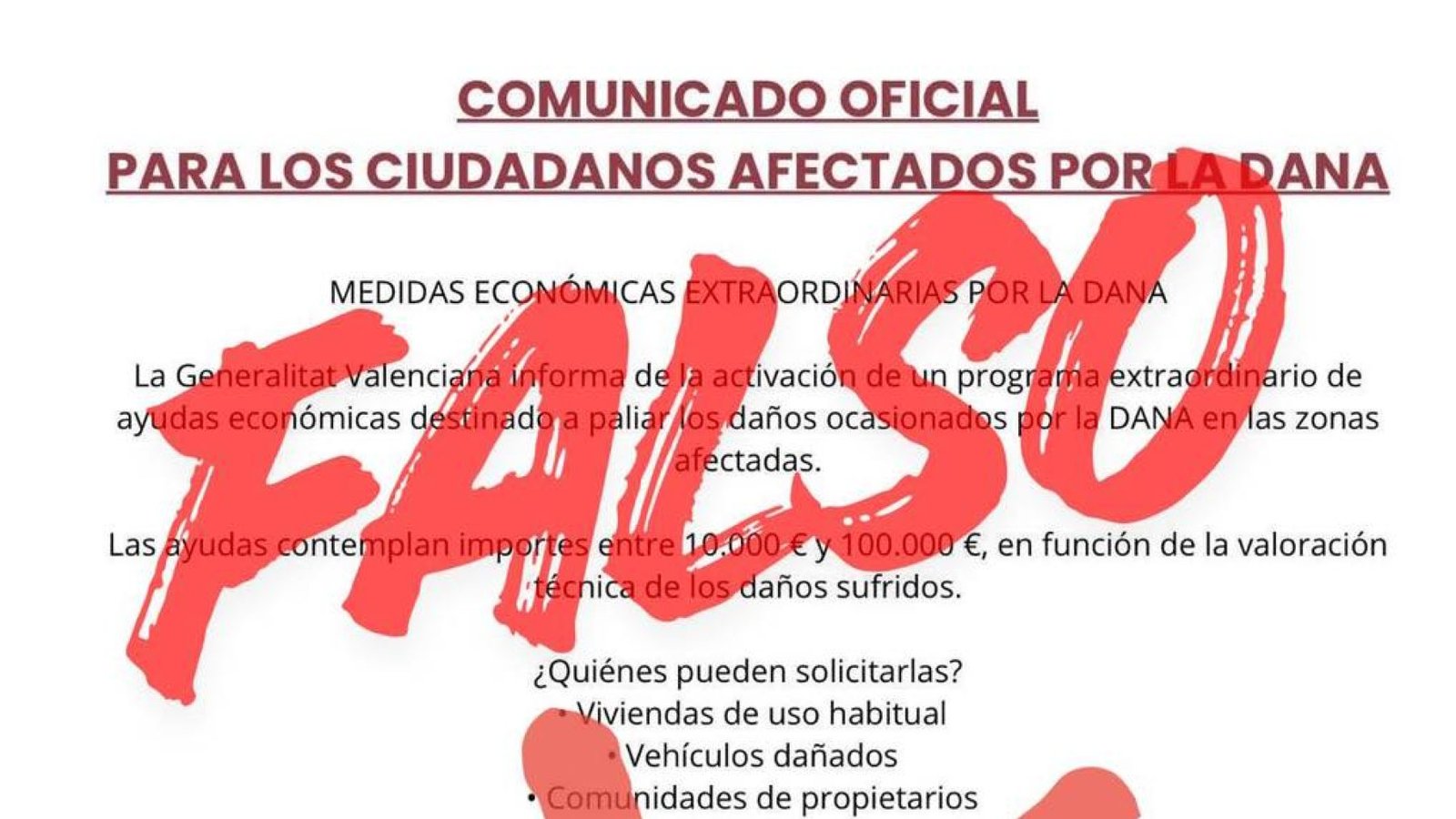 La Generalitat Valenciana alerta de un intento de estafa en su nombre y con motivo de la Dana.